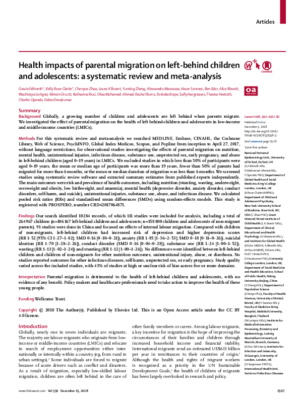 (PDF) Health impacts of parental migration on left-behind children and ...