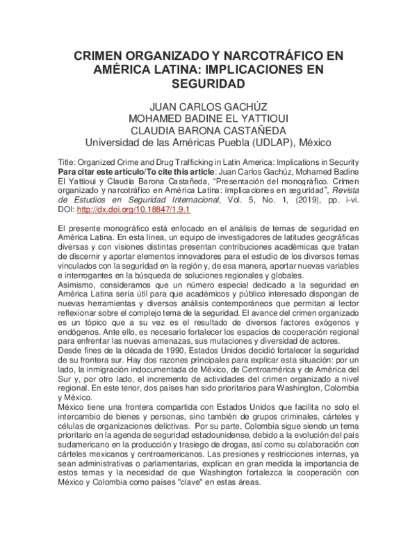 (PDF) CRIMEN ORGANIZADO Y NARCOTRÁFICO EN AMÉRICA LATINA: IMPLICACIONES ...