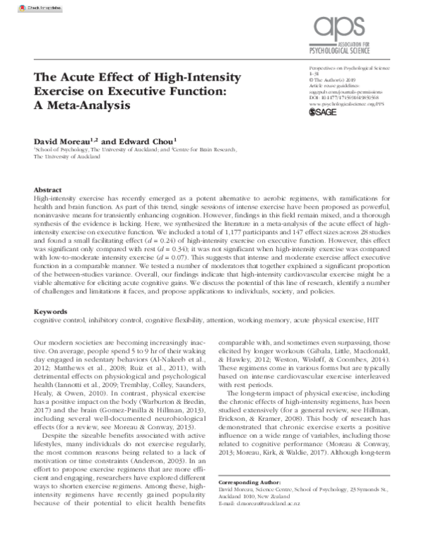 (PDF) The acute effect of high-intensity exercise on executive function ...