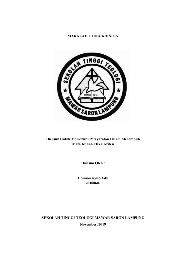 Doc Makalah Etika Kristen Desmon Adu Academia Edu