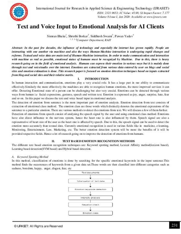 (PDF) Text and Voice Input to Emotional Analysis for AI Clients
