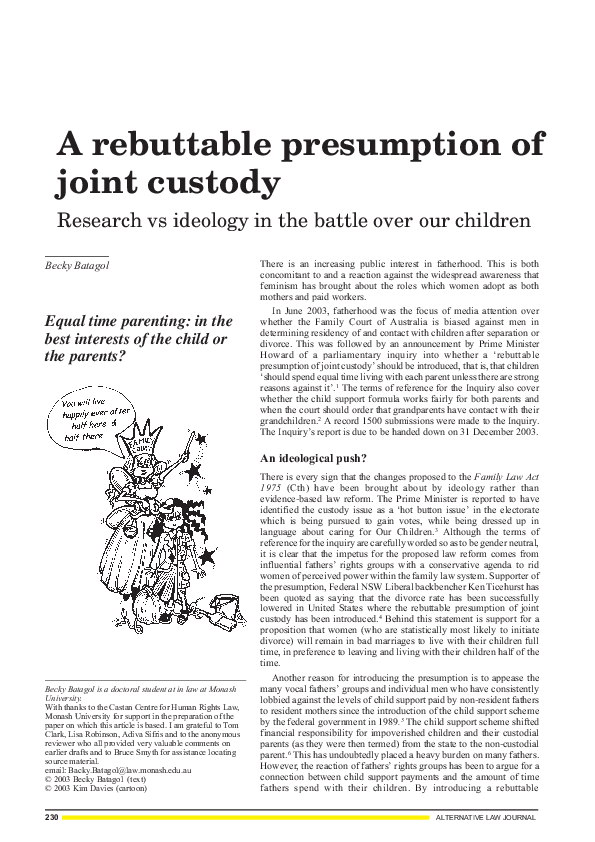 (PDF) A rebuttable presumption of joint custody