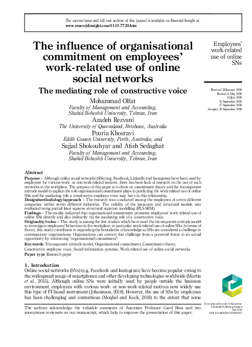 (PDF) The influence of organisational commitment on employees' work ...