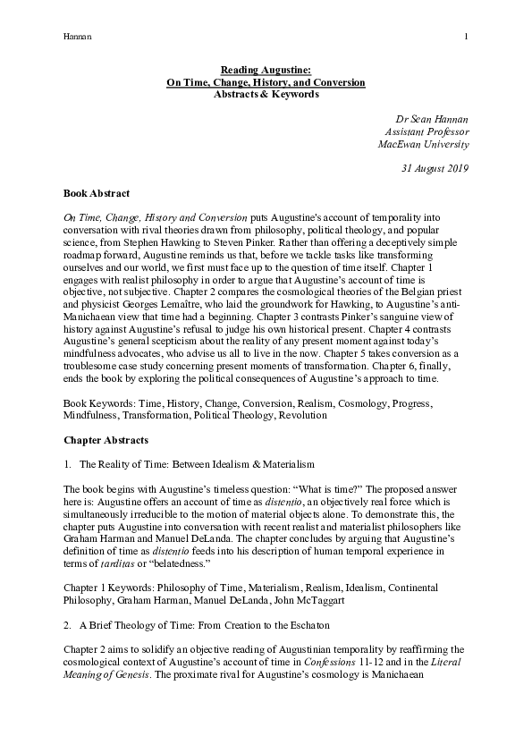 (PDF) Reading Augustine On Time, Change, History, & Conversion Sean