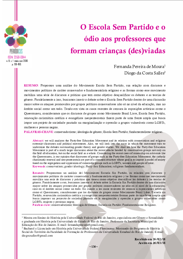 (PDF) O Escola Sem Partido e o ódio aos professores que formam crianças ...