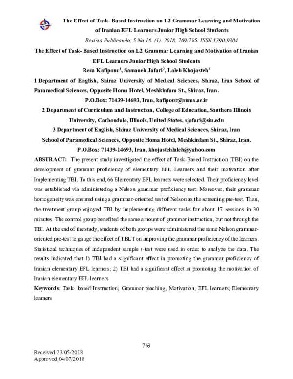 (PDF) The Effect of Task-Based Instruction on L2 Grammar Learning and ...