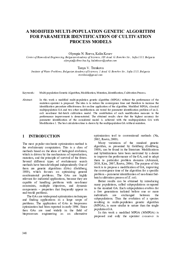 (PDF) A MODIFIED MULTI-POPULATION GENETIC ALGORITHM FOR PARAMETER ...