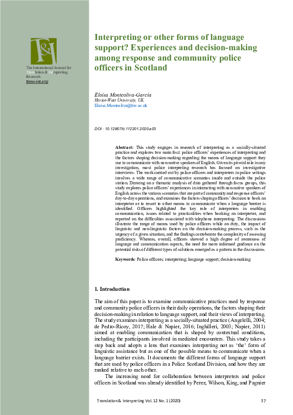 (PDF) Interpreting or other forms of language support? Experiences and ...
