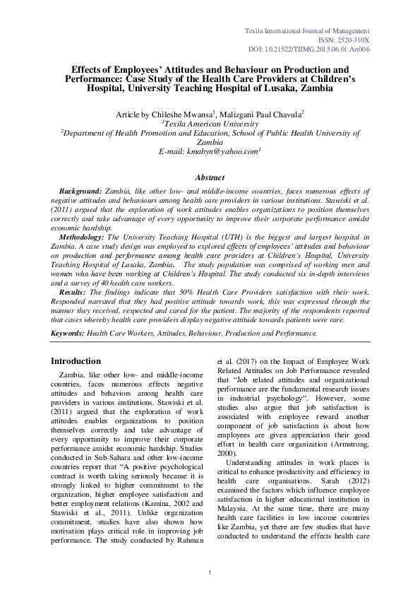 (PDF) Effects of Employees’ Attitudes and Behaviour on Production and