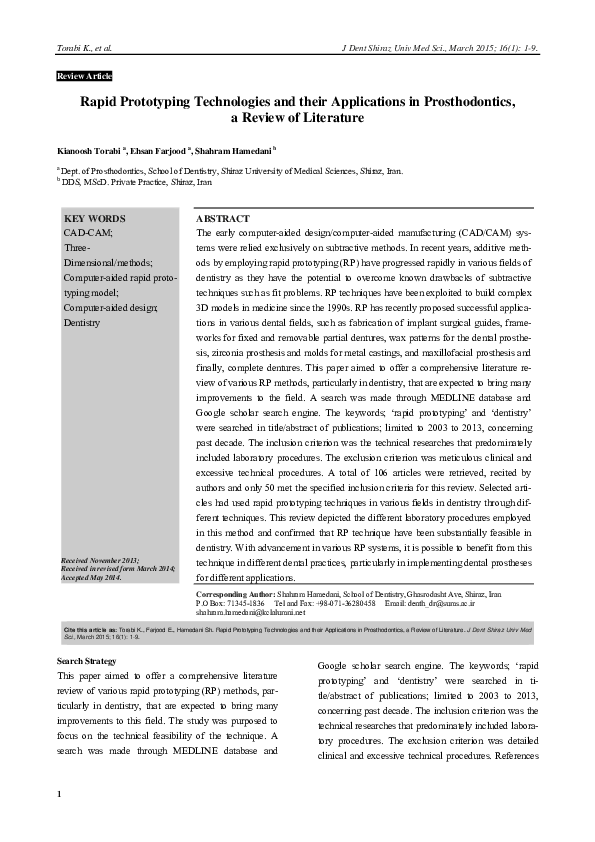 (PDF) Rapid Prototyping Technologies and their Applications in ...