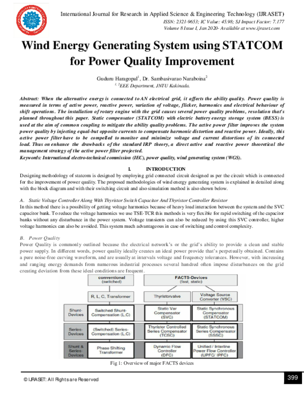 (PDF) Wind Energy Generating System using STATCOM for Power Quality ...
