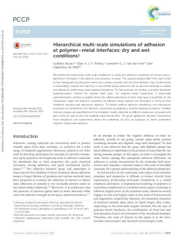 (PDF) Hierarchical multi-scale simulations of adhesion at polymer-metal ...