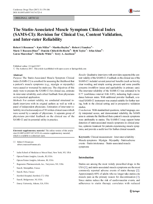 (PDF) The Statin-Associated Muscle Symptom Clinical Index (SAMS-CI ...