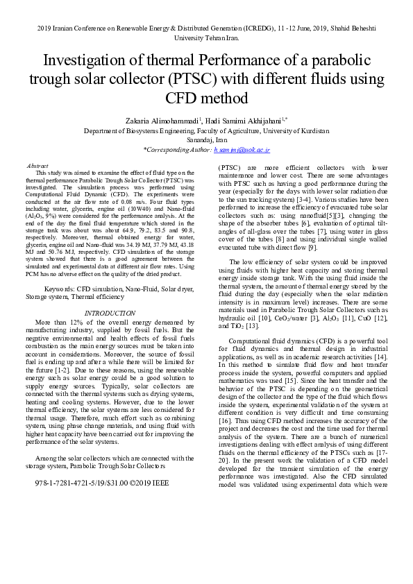 (PDF) Investigation of thermal Performance of a parabolic trough solar ...