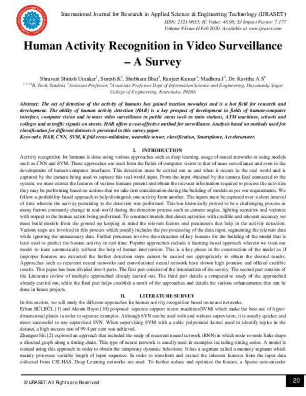 (PDF) Human Activity Recognition in Video Surveillance – A Survey