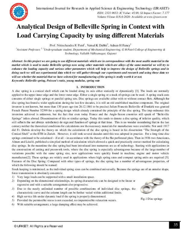 (PDF) Analytical Design of Belleville Spring in Context with Load
