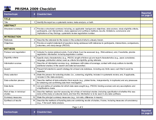 (DOC) Section/topic # Checklist item Reported on page # TITLE Title 1 ...
