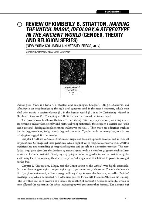 (PDF) Review of Kimberly B. Stratton, Naming the Witch. Magic, Ideology ...