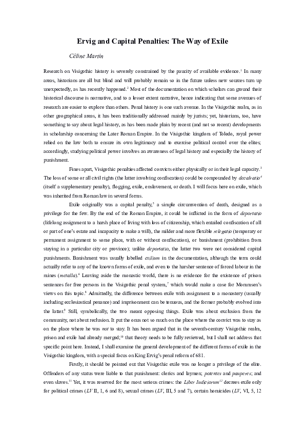 Ervig and Capital Penalties: The Way of Exile