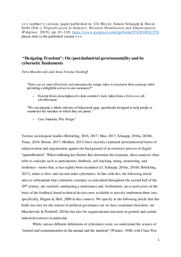 (DOC) “Designing Freedom”- On (post)industrial governmentality and its ...
