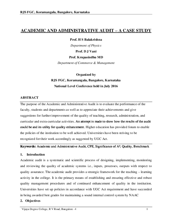 (PDF) ACADEMIC AND ADMINISTRATIVE AUDIT A CASE STUDY krupasindhu md