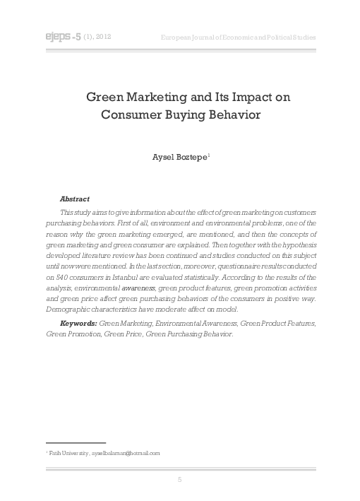 (PDF) Green Marketing and Its Impact on Consumer Buying Behavior