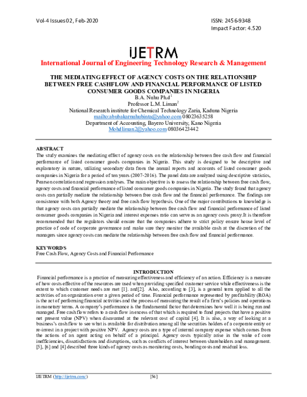 (PDF) THE MEDIATING EFFECT OF AGENCY COSTS ON THE RELATIONSHIP BETWEEN ...