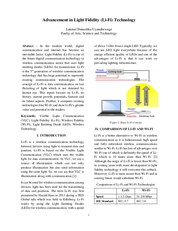 (PDF) Advancement in Light Fidelity (Li-Fi) Technology
