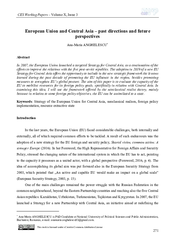 (PDF) European Union and Central Asia -past directions and future ...
