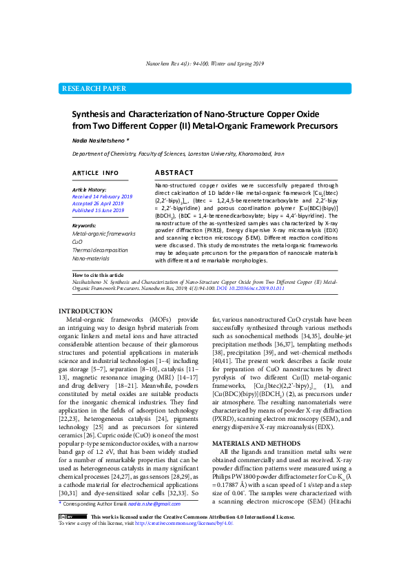 (PDF) Synthesis and Characterization of Nano-Structure Copper Oxide ...