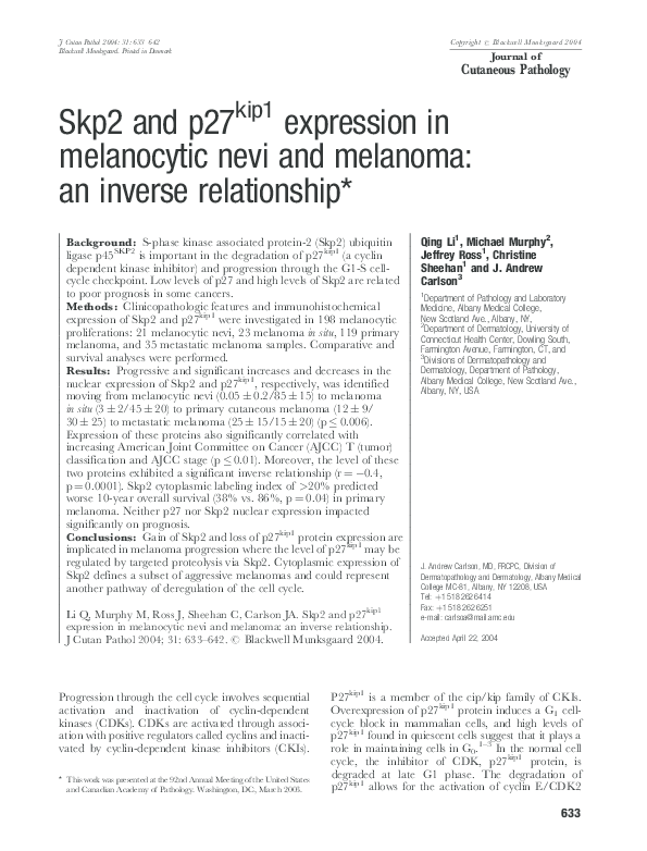 (PDF) Skp2 and p27kip1 expression in melanocytic nevi and melanoma: an ...