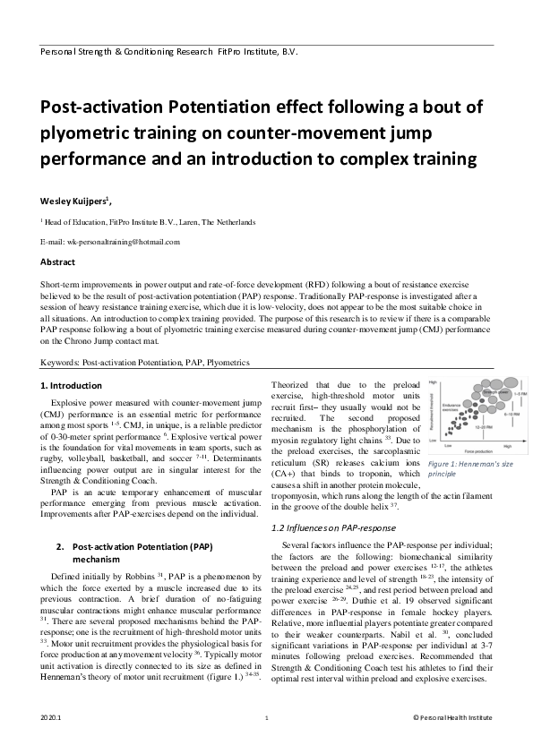 (DOC) Post-activation Potentiation effect following a bout of ...