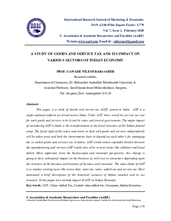 (PDF) A STUDY OF GOODS AND SERVICE TAX AND ITS IMPACT ON VARIOUS ...