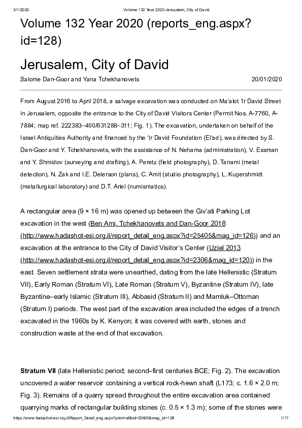 (PDF) Jerusalem, City of David, Hadashot Arkheologiyot 132