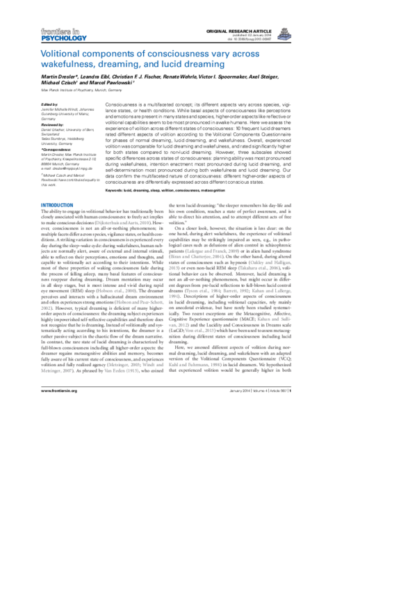 (PDF) Volitional components of consciousness vary across wakefulness ...