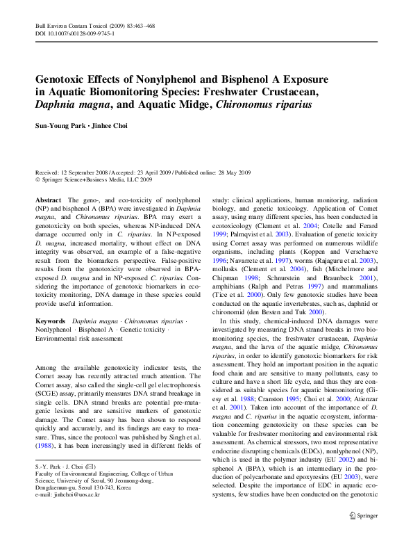 (PDF) Genotoxic Effects of Nonylphenol and Bisphenol A Exposure in ...