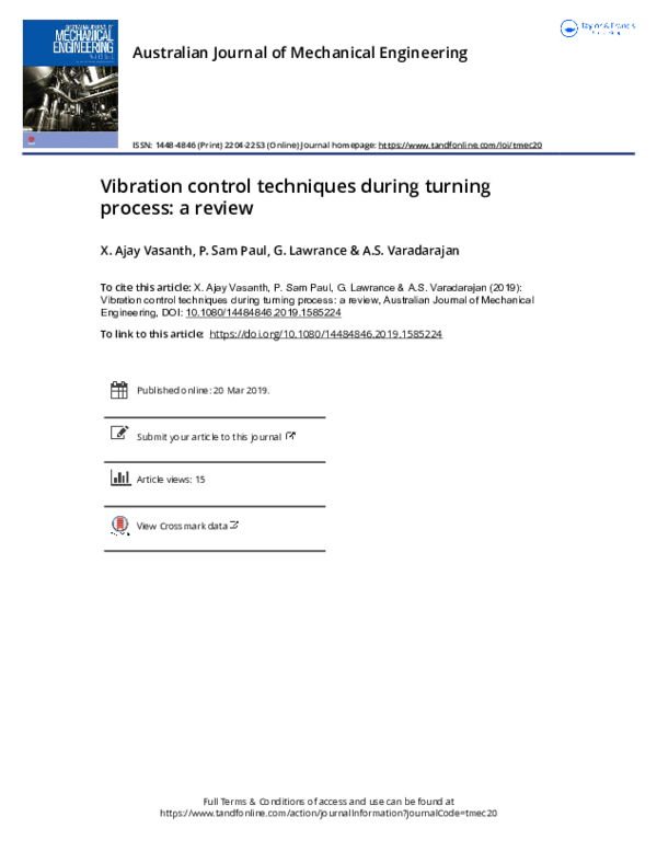 (PDF) Vibration control techniques during turning process a review