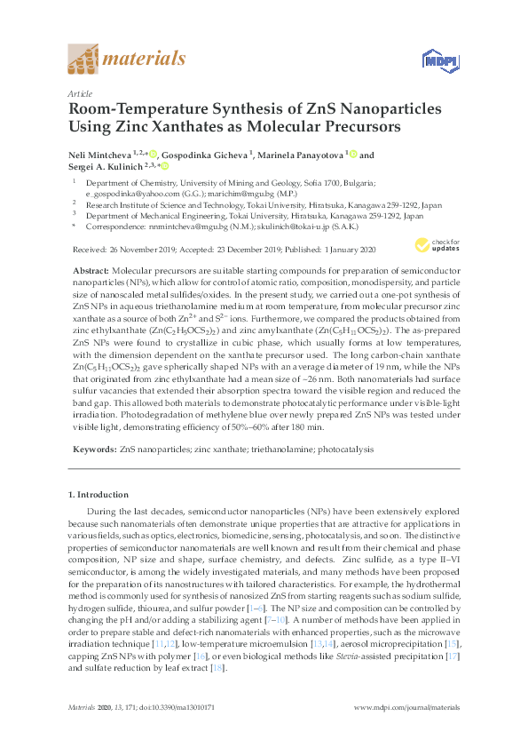 (PDF) Room-Temperature Synthesis of ZnS Nanoparticles Using Zinc ...