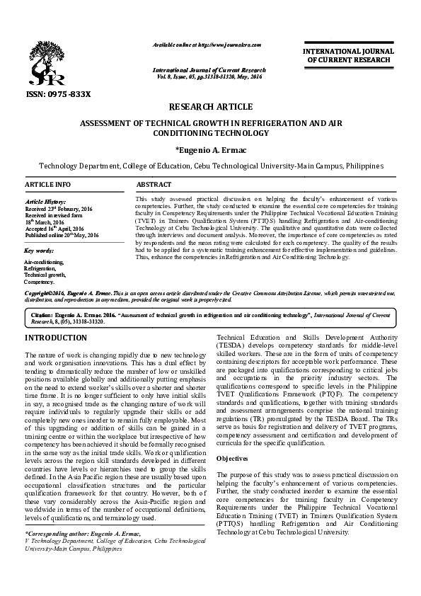 (PDF) Assessment of Technical Growth in Refrigeration and Air