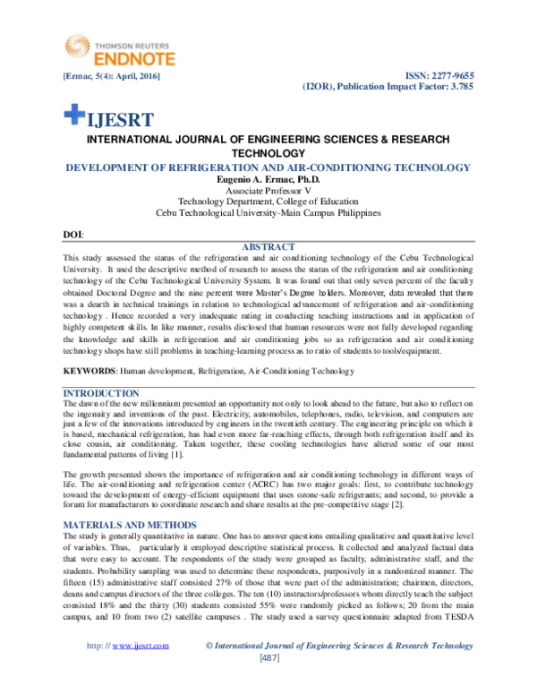 (PDF) DEVELOPMENT OF REFRIGERATION AND AIRCONDITIONING TECHNOLOGY