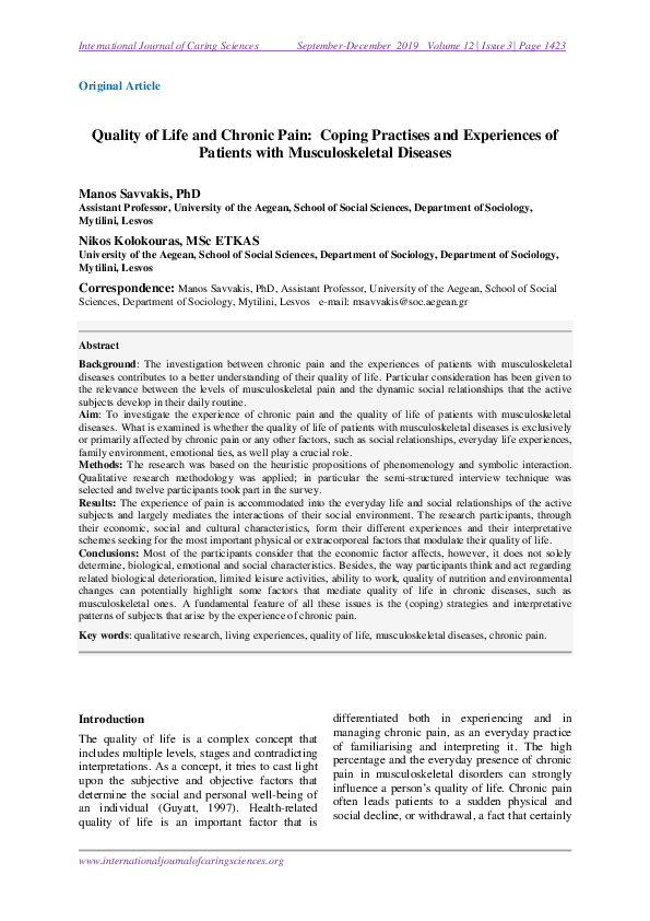 (PDF) Quality of Life and Chronic Pain: Coping Practises and ...