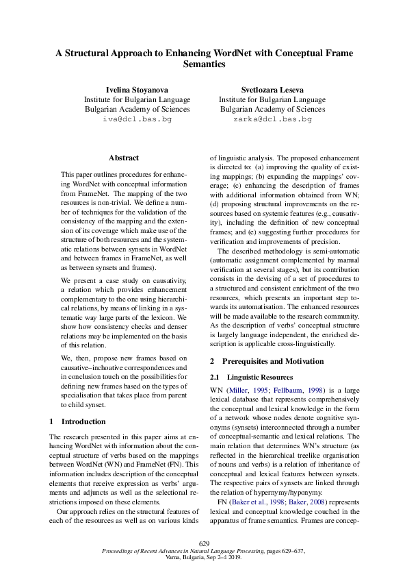 (PDF) A Structural Approach to Enhancing WordNet with Conceptual Frame ...