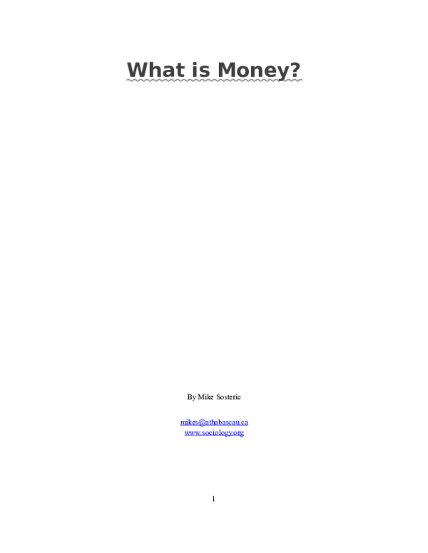 What is Money? Michael Sosteric Academia.edu