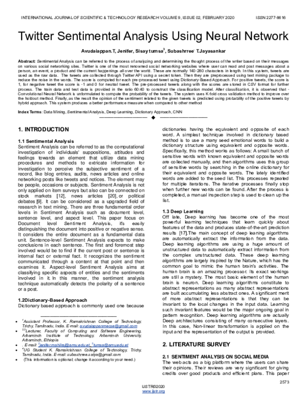(PDF) Twitter Sentimental Analysis Using Neural Network