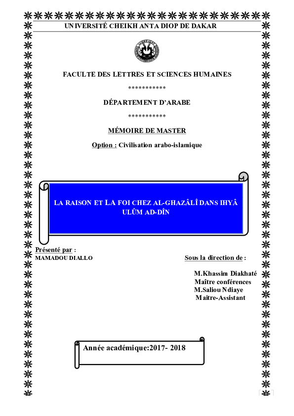 Pdf Universite Cheikh Anta Diop De Dakar Faculte Des Lettres Et Sciences Humaines Departement D Arabe Memoire De Master Option Civilisation Arabo Islamique Presente Par Mamadou Diallo Sous La Direction