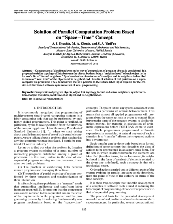 (PDF) Solution of parallel computation problem based on “space-time ...