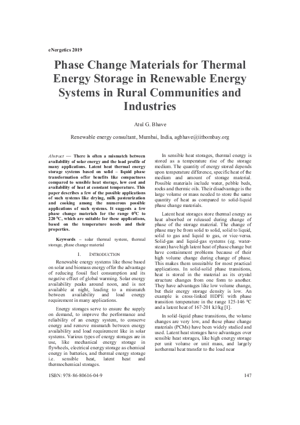 PDF) Phase Change Materials for Thermal Energy Storage in 
