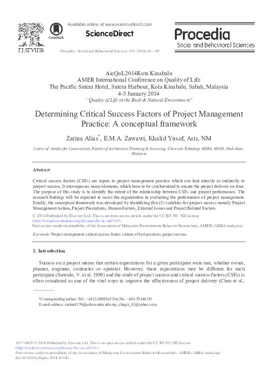 (PDF) ScienceDirect Determining Critical Success Factors of Project