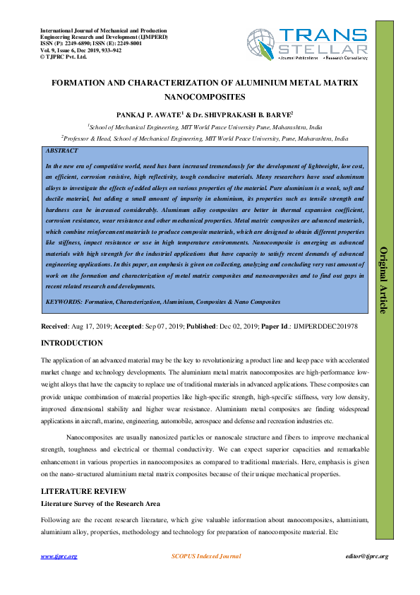 (PDF) FORMATION AND CHARACTERIZATION OF ALUMINIUM METAL MATRIX ...