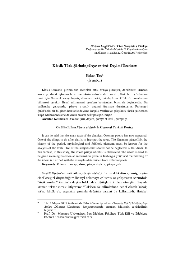 pdf divanu lugati t turk ten senglah a turkce klasik turk siirinde pareye at atil deyimi uzerine hakan tas academia edu
